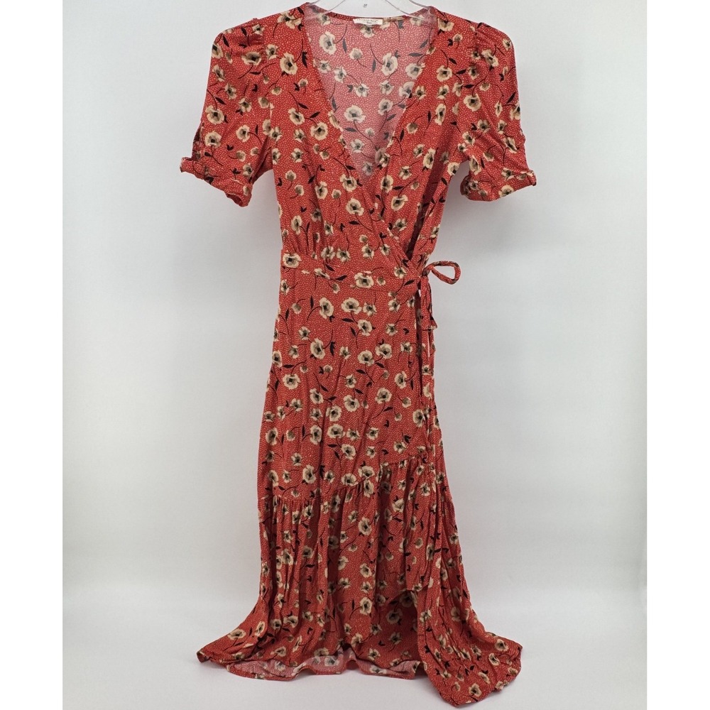 Lovestitch Wrap Maxi Dress Womens Small Rust Red Floral High Low Ruffle Boho - Picture 3 of 7